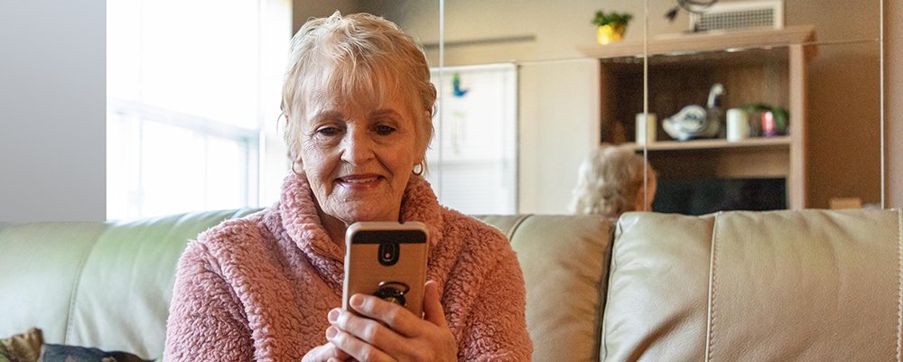 Older women using a mobile phone