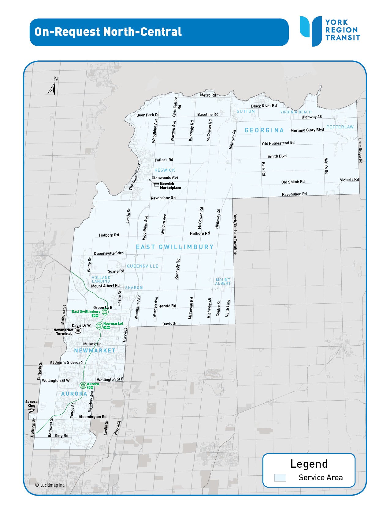 On-Request North service area map