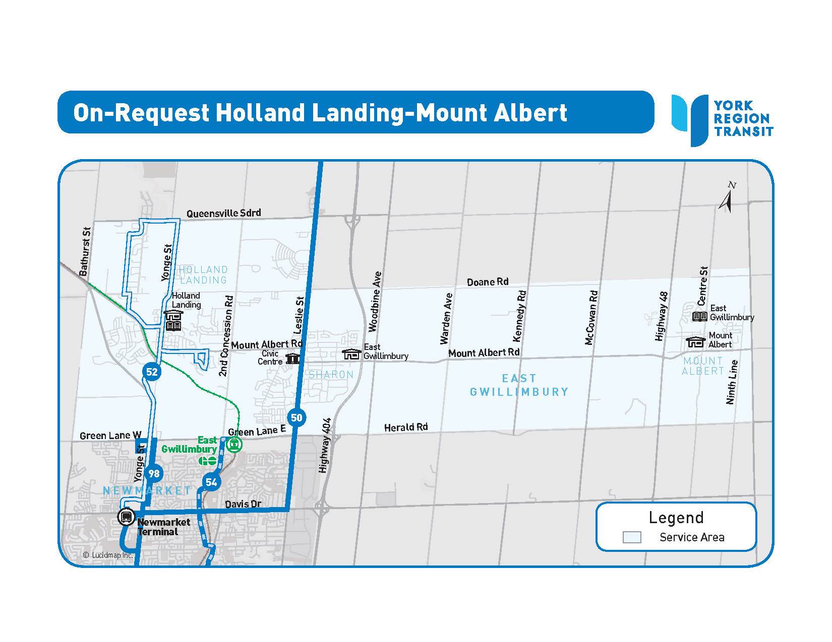 On-Request Holland Landing-Mount Albert service area map