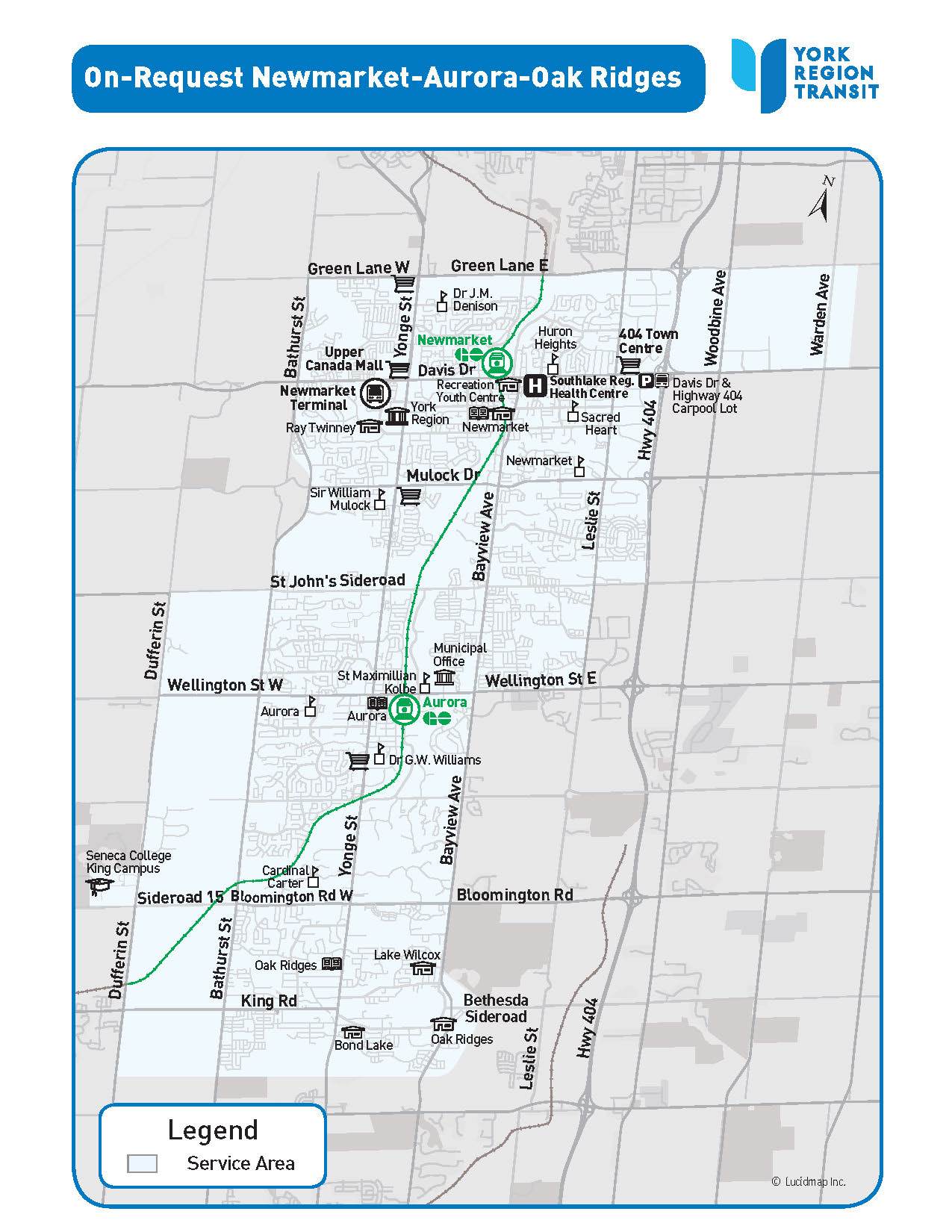On-Request Newmarket-Aurora-Oak Ridges service area map