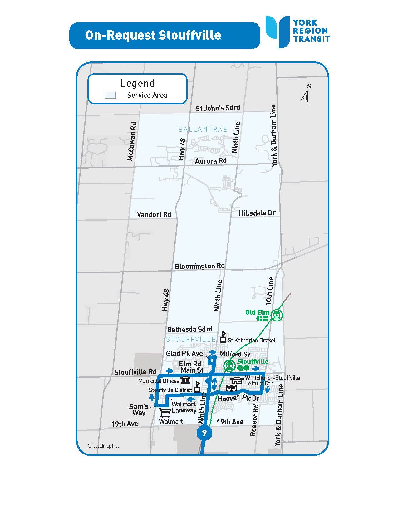 On-Request Stouffville service area map